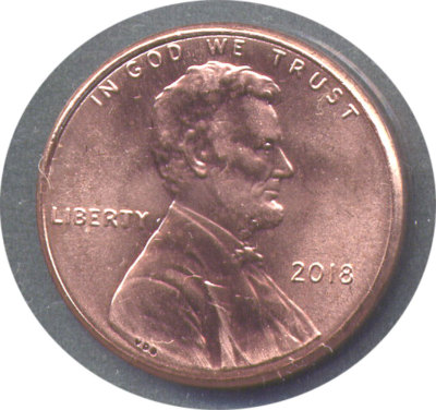 2018 penny doubled die error showing doubling on LIBERTY lettering obverse