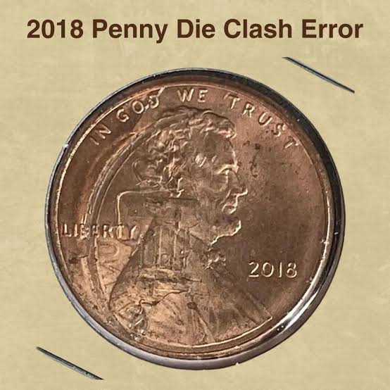 2018 penny die clash error showing faint mirror image of shield design on Lincoln portrait side